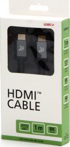 Video Kabel HDMI M - HDMI M, HDMI 2.1 - Ultra High Speed, 1m, pozłacane złącza, aluminiowa obudowa,, szary, Logo 8K@60Hz, 48Gb/s 3