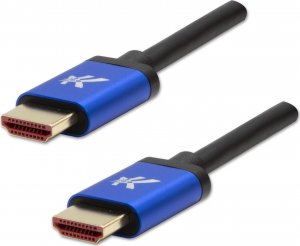 Video Kabel HDMI M - HDMI M, HDMI 2.1 - Ultra High Speed, 1m, pozłacane złącza, aluminiowa obudowa,, niebieski, Logo 8K@60Hz, 48Gb 1