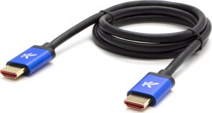 Video Kabel HDMI M - HDMI M, HDMI 2.1 - Ultra High Speed, 1m, pozłacane złącza, aluminiowa obudowa,, niebieski, Logo 8K@60Hz, 48Gb 2
