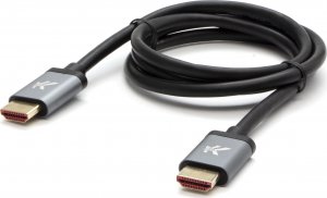 Video Kabel HDMI M - HDMI M, HDMI 2.1 - Ultra High Speed, 2m, pozłacane złącza, aluminiowa obudowa,, szary, Logo 8K@60Hz, 48Gb/s 2