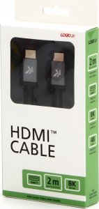 Video Kabel HDMI M - HDMI M, HDMI 2.1 - Ultra High Speed, 2m, pozłacane złącza, aluminiowa obudowa,, szary, Logo 8K@60Hz, 48Gb/s 3