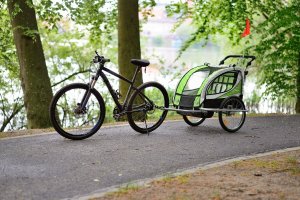 Przyczepka rowerowa z amortyzatorem 2-osobowa +JOGGER zielona 13