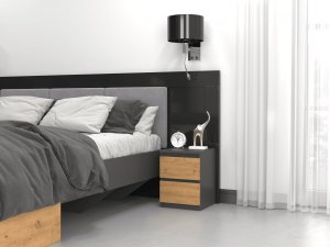 Topeshop SZAFKA NOCNA MALWA M2 - ANTRACYT / DĄB ARTISAN 2