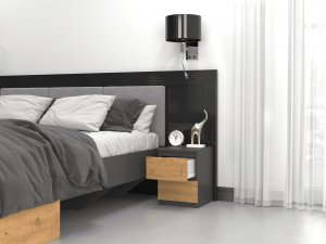 Topeshop SZAFKA NOCNA MALWA M2 - ANTRACYT / DĄB ARTISAN 5