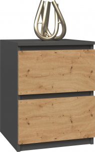 Topeshop SZAFKA STOLIK NOCNY 2 SZUFLADY W2 ANTRACYT / DĄB ARTISAN 3