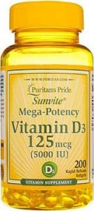 Puritan's Pride Vitamin D3 5000 IU 125mcg - 200softgels. 1