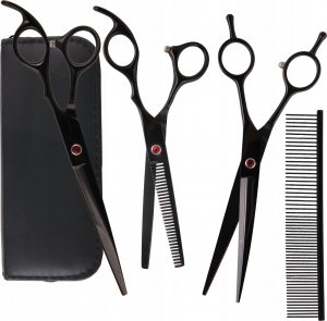 Nożyczki Fryzjerskie Groomerskie 7.0 Zestaw 3+1 grzebień degażówki dla zwierząt 5