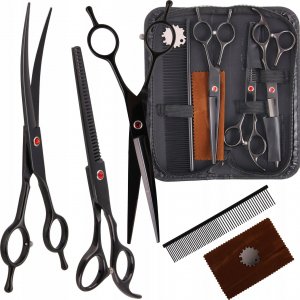 Nożyczki Fryzjerskie Groomerskie 7.0 Zestaw 3+1 grzebień degażówki dla zwierząt 7