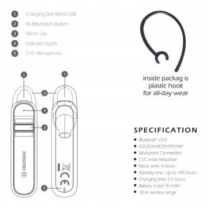 Słuchawka SWISSTEN Bluetooth headset caller / słuchawka bluetooth słuchawka bluetooth handsfree, regulacja głośności, czarna, bluetooth 6