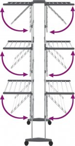 Suszarka na pranie vidaXL vidaXL Suszarka na pranie na kółkach, 3 poziomy, srebrna, 60x70x166 cm 5