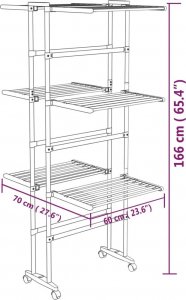 Suszarka na pranie vidaXL vidaXL Suszarka na pranie na kółkach, 3 poziomy, srebrna, 60x70x166 cm 8