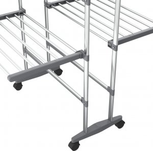 Suszarka na pranie vidaXL vidaXL Suszarka na pranie na kółkach, 2 poziomy, srebrna, 60x70x106 cm 6