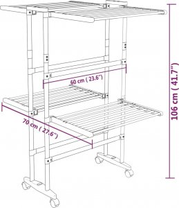 Suszarka na pranie vidaXL vidaXL Suszarka na pranie na kółkach, 2 poziomy, srebrna, 60x70x106 cm 8