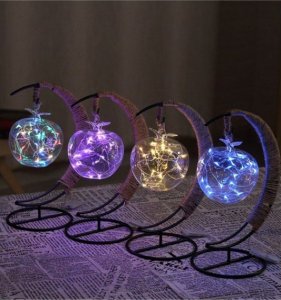 Lampa stołowa Gold Start Lampka w kszałcie księżyca Szklane jabłko niebieskie 2