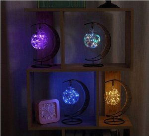 Lampa stołowa Gold Start Lampka w kszałcie księżyca Szklane jabłko niebieskie 3