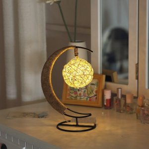 Lampa stołowa Gold Start Lampka w kszałcie księżyca Kula ze sznurka żółta 1