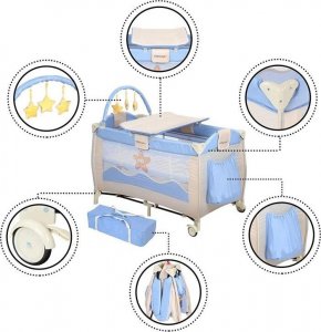 Infantastic Łóżeczko turystyczne z przewijakiem, niebiesko-białe 6