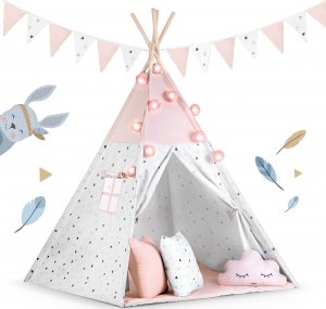 Nukido Namiot tipi dla dzieci z girlandą i światełkami - różowy 3