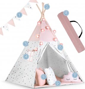 Nukido Namiot tipi dla dzieci z girlandą i światełkami - różowy 7