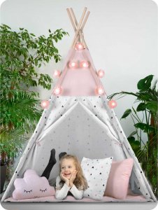 Nukido Namiot tipi dla dzieci z girlandą i światełkami - różowy 14