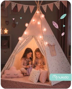 Nukido Namiot tipi dla dzieci z girlandą i światełkami - różowy 10