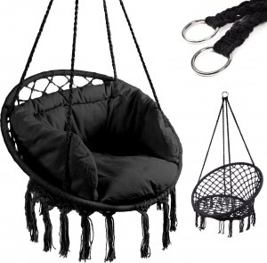 Huśtawka fotel bocianie gniazdo z oparciem czarna 80cm + poduszki 1