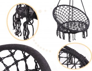 Huśtawka fotel bocianie gniazdo z oparciem czarna 80cm + poduszki 3