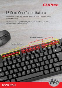 Cliptec Zestaw klawiatura multimedialna + mysz optyczna 1600DPI Workspace Air RZK341 bezprzewodowe czarne 6