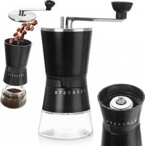 Młynek do kawy Orion Młynek do mielenia kawy ręczny z regulacją stalowy szklany 21 cm 9