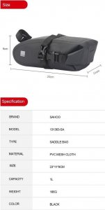 Techonic Torba rowerowa pod siodełko z zamkiem wodoodporna 1L SAHOO 131363-SA 7