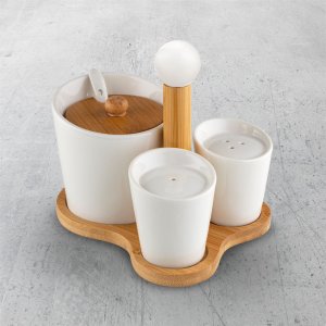 Florina Zestaw cukiernica, solniczka i pieprzniczka na bambusowej podstawce Florina Adria 2