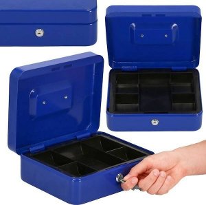 Springos Kasetka na pieniądze 25x20x9 cm metalowy sejf pudełko niebieskie UNIWERSALNY 1