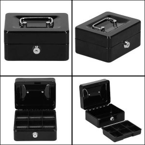 Springos Kasetka na pieniądze 15x12x8 cm metalowy sejf pudełko czarne UNIWERSALNY 12