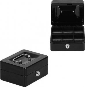 Springos Kasetka na pieniądze 15x12x8 cm metalowy sejf pudełko czarne UNIWERSALNY 2
