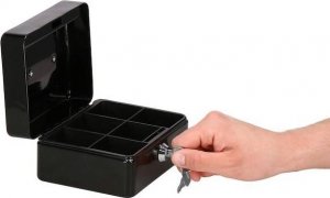 Springos Kasetka na pieniądze 15x12x8 cm metalowy sejf pudełko czarne UNIWERSALNY 8