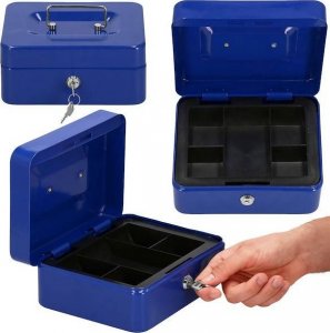Springos Kasetka na pieniądze 20x16x9 cm metalowy sejf pudełko niebieskie UNIWERSALNY 1