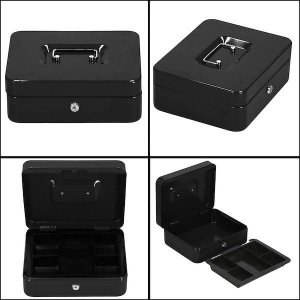 Springos Kasetka na pieniądze 30x24x9 cm metalowy sejf pudełko czarne UNIWERSALNY 13