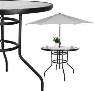 Springos Stół ogrodowy 90 cm okrągły czarny 13