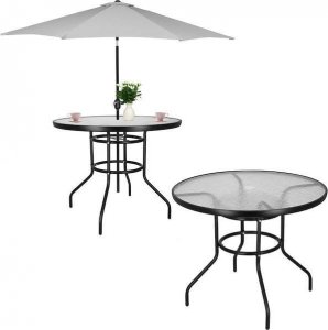 Springos Stół ogrodowy 90 cm okrągły czarny 14