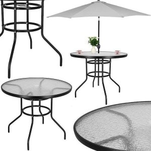 Springos Stół ogrodowy 90 cm okrągły czarny 15