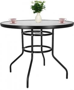 Springos Stół ogrodowy 90 cm okrągły czarny 6