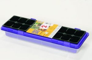 Dwie fioletowe miniszklarenki 47x16cm z 18 doniczkami i przykryciem  [358|3] 2