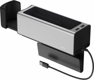 Baseus Organizer Samochodowy Baseus Uchwyt na kubek HUB 2x USB do ładowania srebrny 1