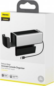 Baseus Organizer Samochodowy Baseus Uchwyt na kubek HUB 2x USB do ładowania srebrny 17
