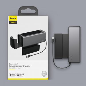 Baseus Organizer Samochodowy Baseus Uchwyt na kubek HUB 2x USB do ładowania srebrny 22