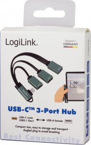 HUB USB LogiLink 3-portowy USB-C kątowy 4