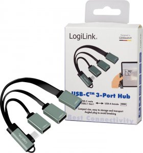 HUB USB LogiLink 3-portowy USB-C kątowy 5