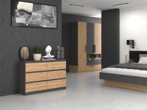 Topeshop KOMODA MALWA 6 SZUFLAD M6 120 - ANTRACYT / DĄB ARTISAN 2