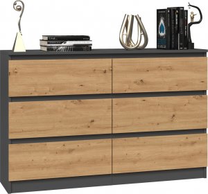 Topeshop KOMODA MALWA 6 SZUFLAD M6 120 - ANTRACYT / DĄB ARTISAN 3