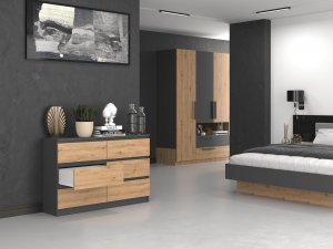 Topeshop KOMODA MALWA 6 SZUFLAD M6 120 - ANTRACYT / DĄB ARTISAN 4